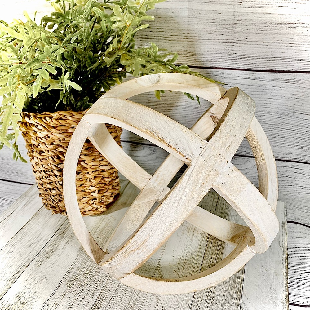 Joss & Main Cranston White Distressed Decorative Wood Ball Sculpture